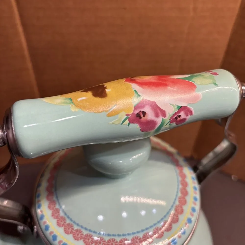 Teapot Pioneer Woman Breezy Blossom Enamel Steel 1.9 Qt Stovetop Tea Kettle - Picture 11 of 16